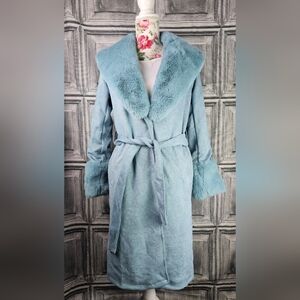 Forever21 Faux Suede/Fur Blue Trench Coat - Small